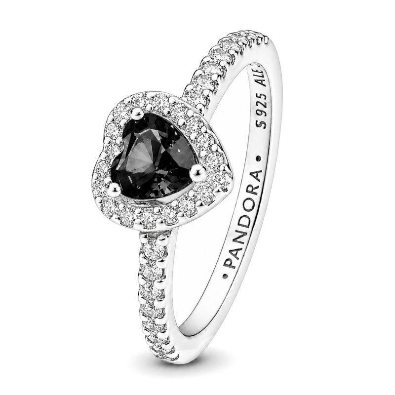 Pandora Krásný stříbrný prsten s černým srdcem Timeless 198421C04 56 mm