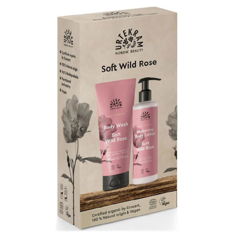 URTEKRAM Dárková sada Divoká růže sprchový gel a tělové mléko 200 ml + 245 ml