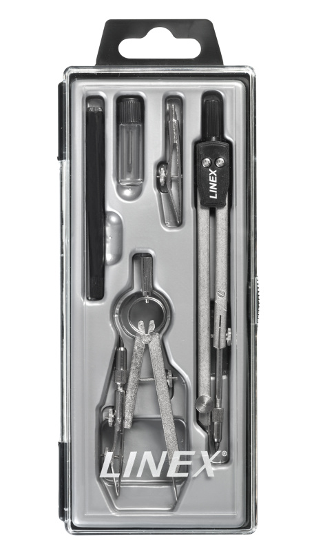 Kružítko Linex - kovové s kloubem, 140 mm, velká sada