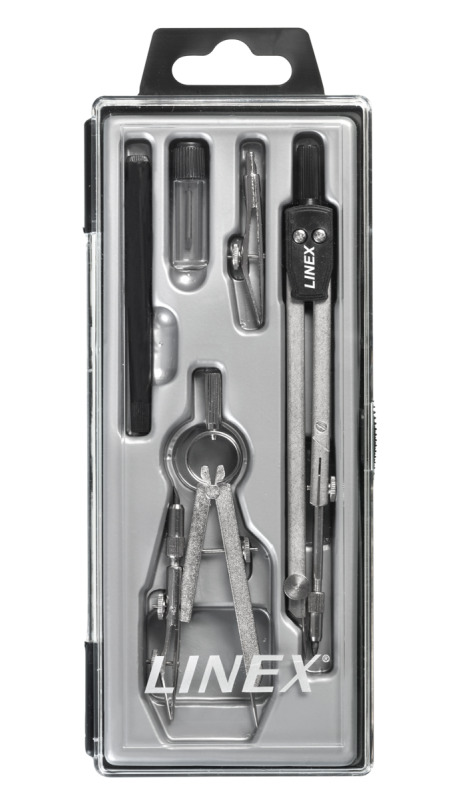 Kružítko Linex - kovové s kloubem, 140 mm, velká sada