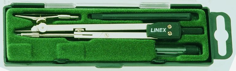 Kružítko Linex - kovové s kloubem, 140 mm, včetně příslušenství