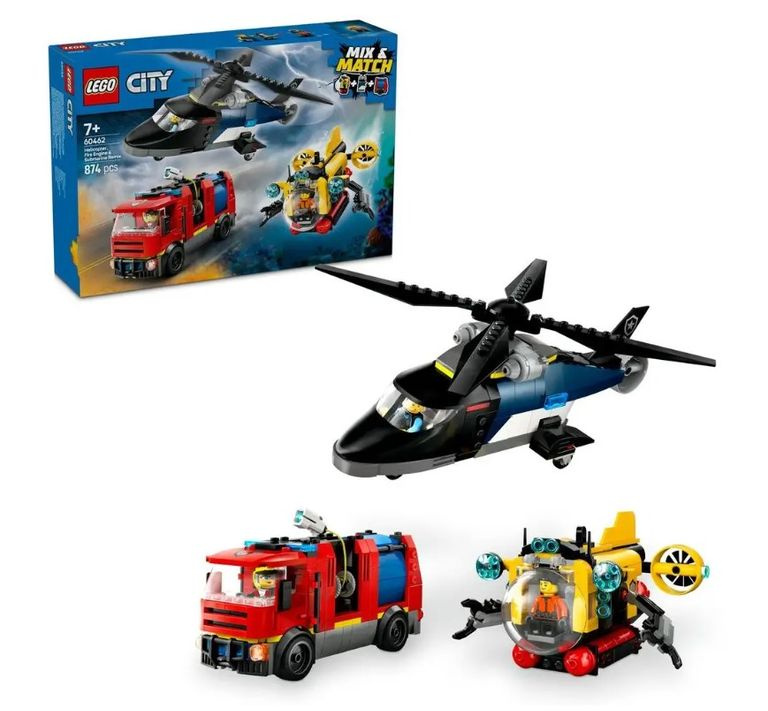 Lego City helikoptéra, hasičského auta a ponorky