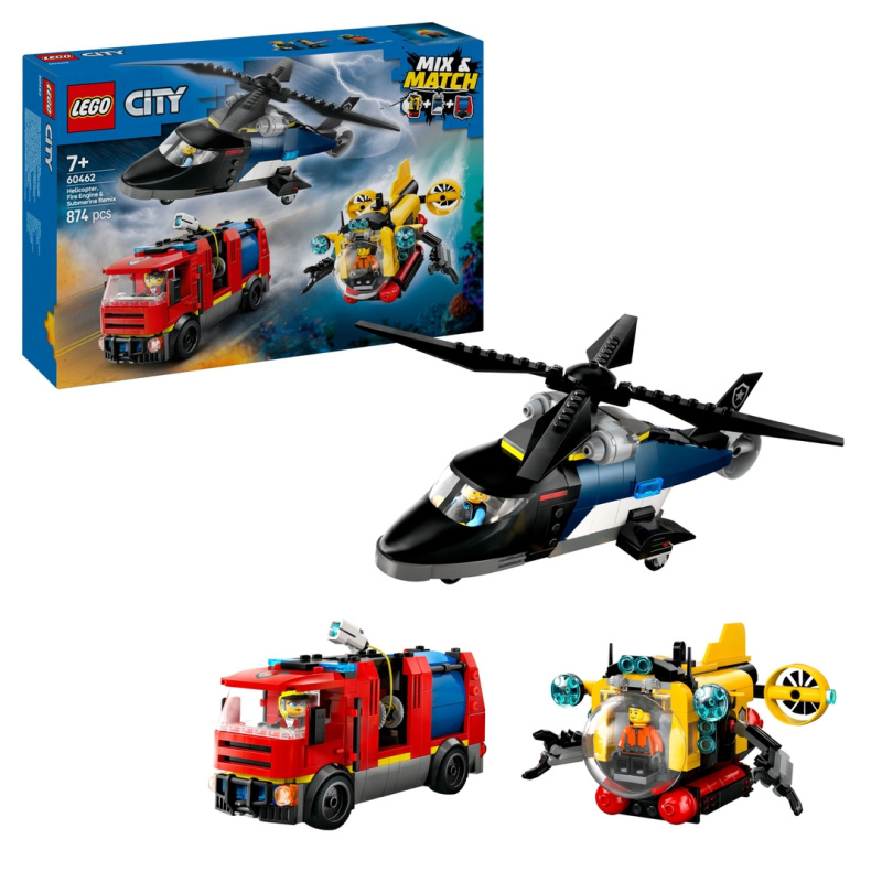 Lego City helikoptéra, hasičského auta a ponorky