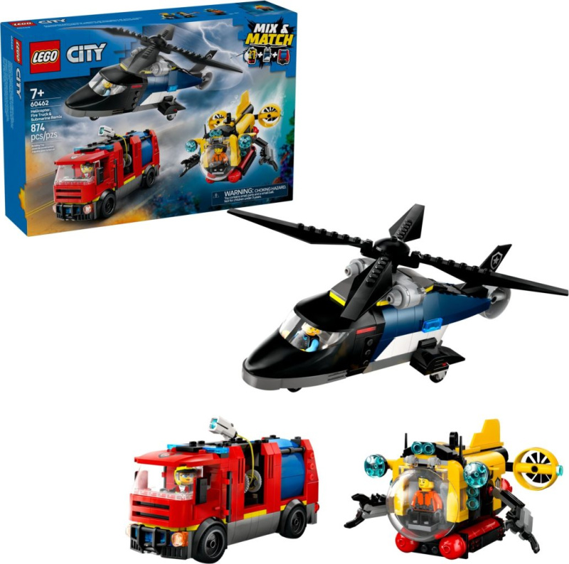 Lego City helikoptéra, hasičského auta a ponorky
