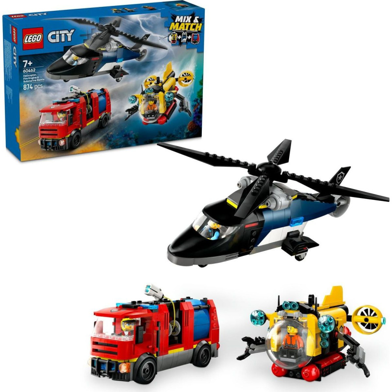 Lego City helikoptéra, hasičského auta a ponorky