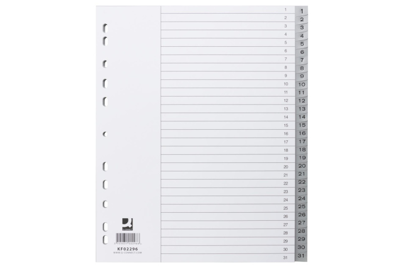 Plastové rozlišovače Q-Connect - A4+, šedé, sada 1-31