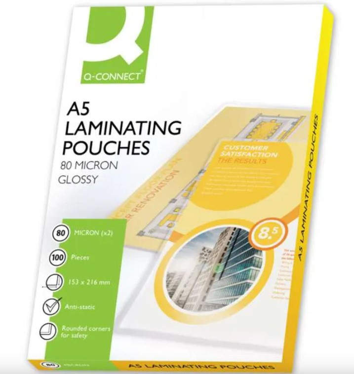 Laminovací kapsy Q-Connect, A5,2x 80 mic., 100 ks