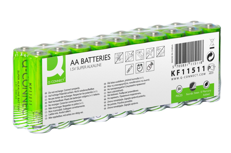 Alkalické baterie Q-Connect - 1,5V, LR6, typ AA, eko, 20 ks