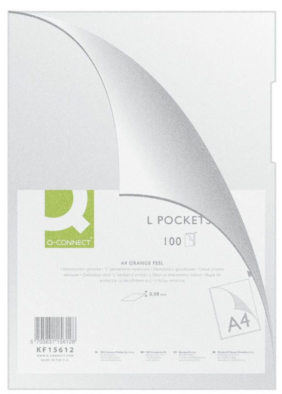 Zakládací obaly L Q-Connect - A4, 80 mic, krupičkové, čiré, 100 ks