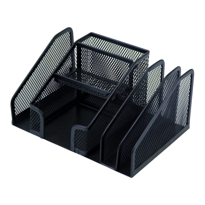 Drátěný stolní zásobník Office Set, 6 přihrádek - černý