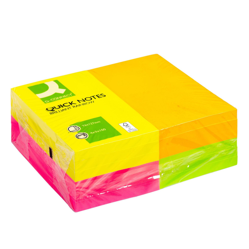 Samolepicí bločky Q-Connect FSC - 76 x 127 mm, neonové, 12 ks
