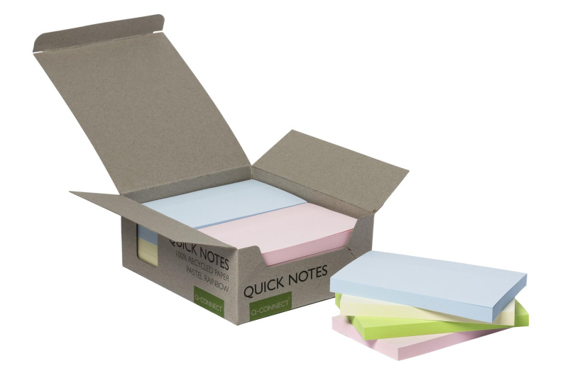 Samolepicí bločky recyklované Q-Connect - 127x76 mm, pastelové barvy