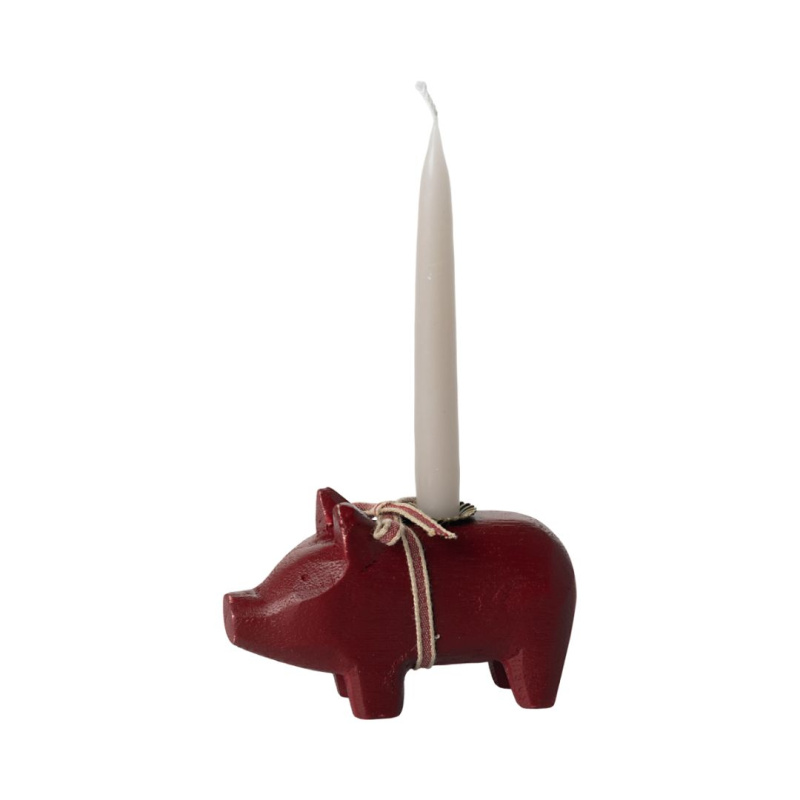 MAILEG Dřevěný svícen Prasátko small - red S24