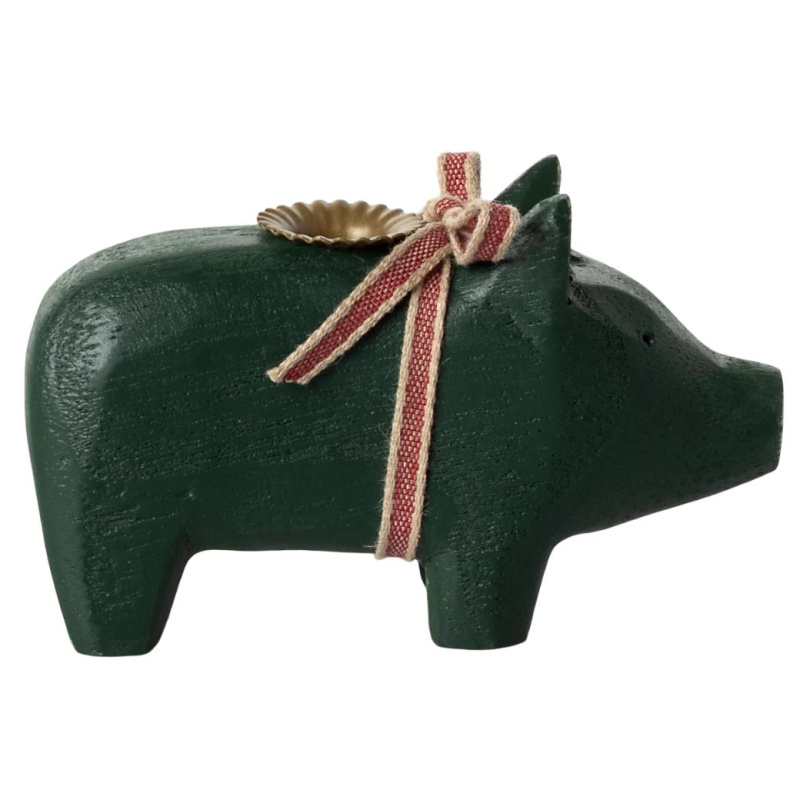 MAILEG Dřevěný svícen Prasátko small - dark green S24