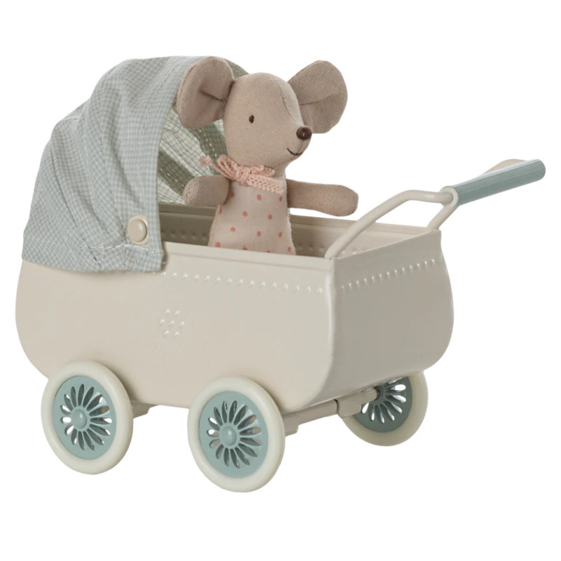 MAILEG Vintage kočárek s myším miminkem - Mint
