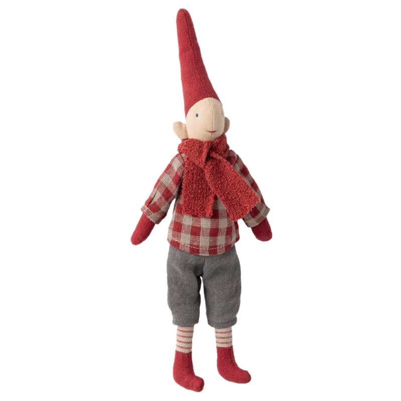 MAILEG Vánoční skřítek S25 - Red checkered shirt - Size 1