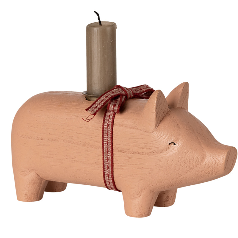 MAILEG Dřevěný svícen Prasátko medium - rose S25