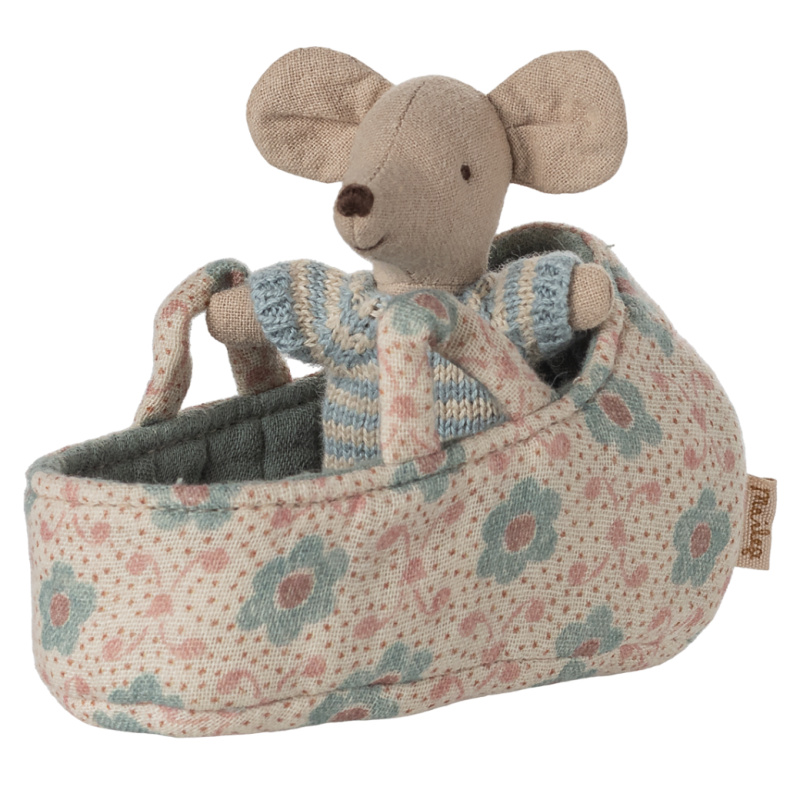 MAILEG Myší miminko v košíku - baby Blue S25