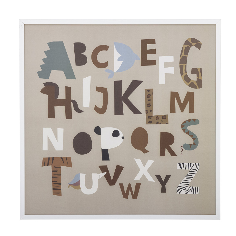 BLOOMINGVILLE MINI Bílá ilustrace Memmo s rámem z borovice