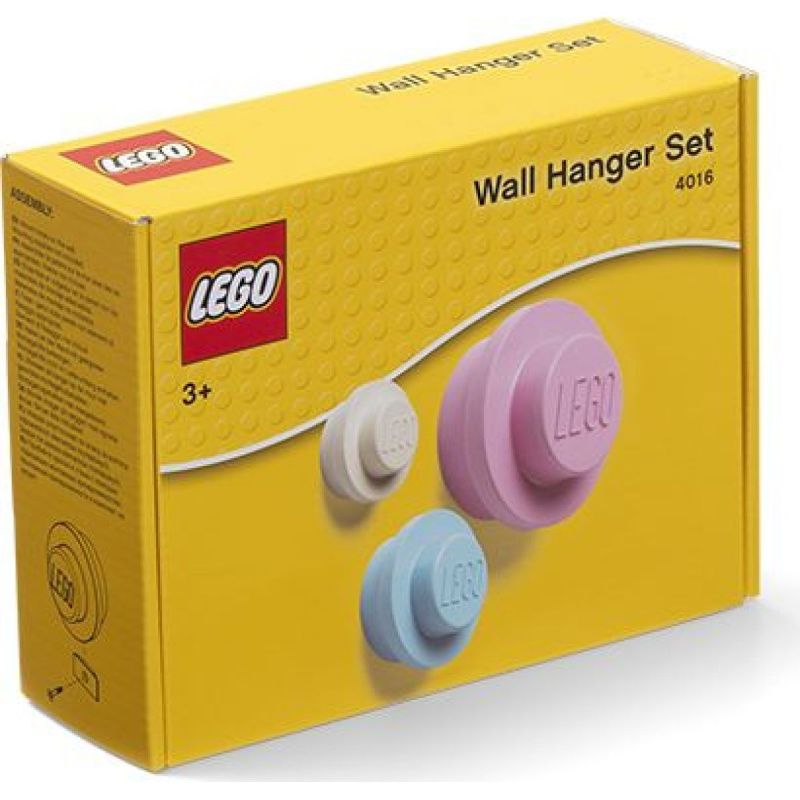 LEGO  věšák na zeď, 3 ks - bílá, světle modrá, růžová