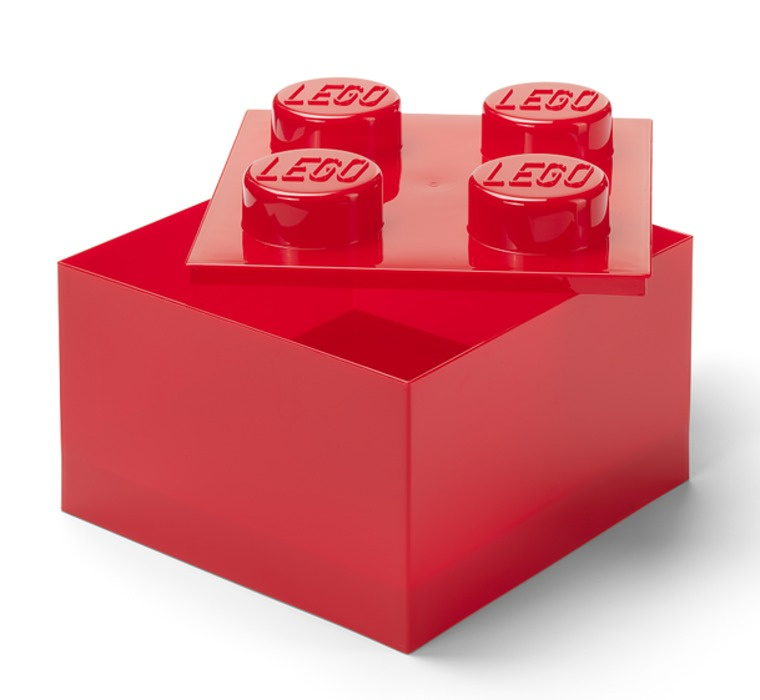 LEGO úložný box 4 s víkem - průhledná červená