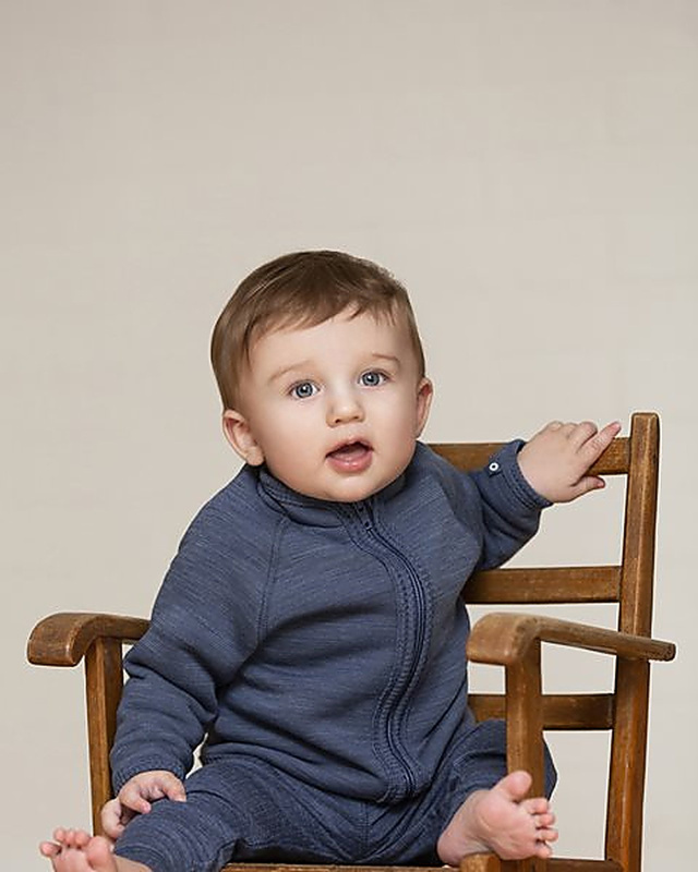 Merino mikina na zip pro děti modrá denim melange Smallstuff Velikost: 92/98