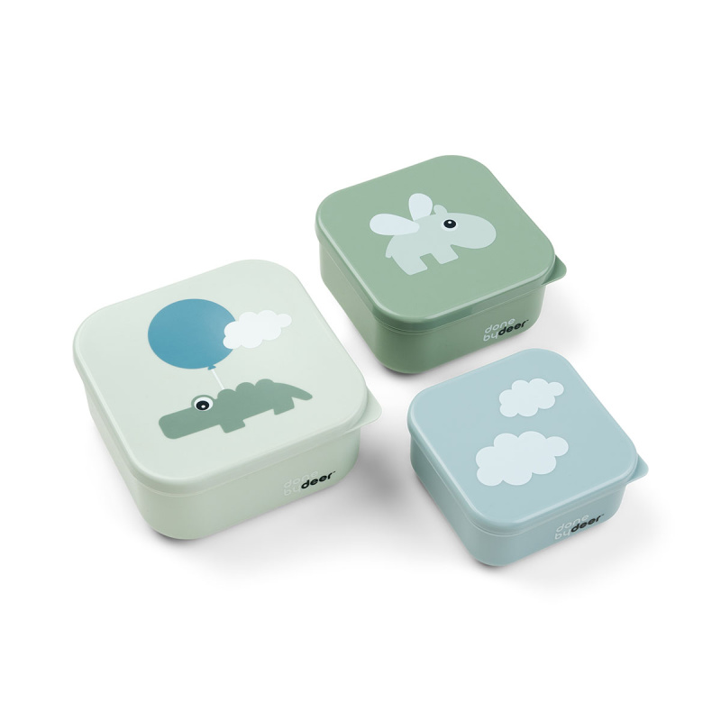 Done by Deer Svačinové boxy Happy Clouds 3ks - zelené