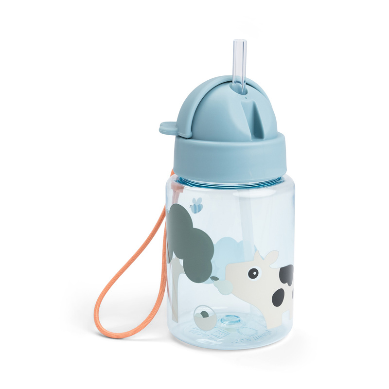 Done by Deer láhev s brčkem Tiny farm modrá 280 ml