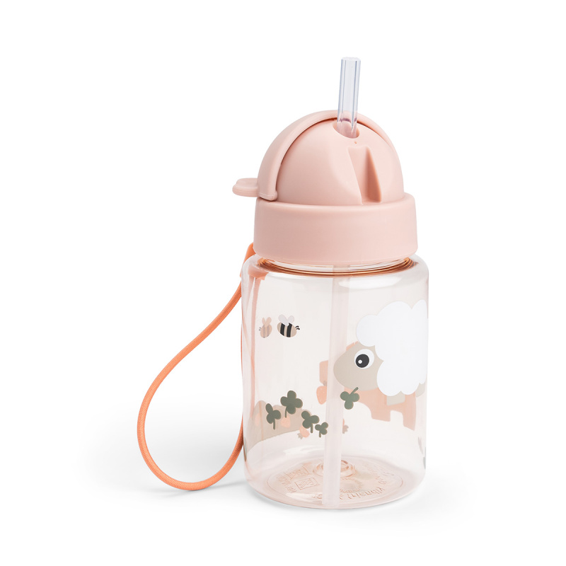 Done by Deer láhev s brčkem Tiny farm růžová 280 ml