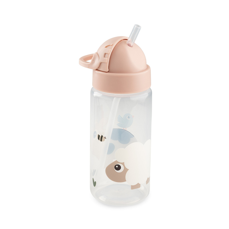 Done by Deer láhev s brčkem Tiny farm růžová 350 ml