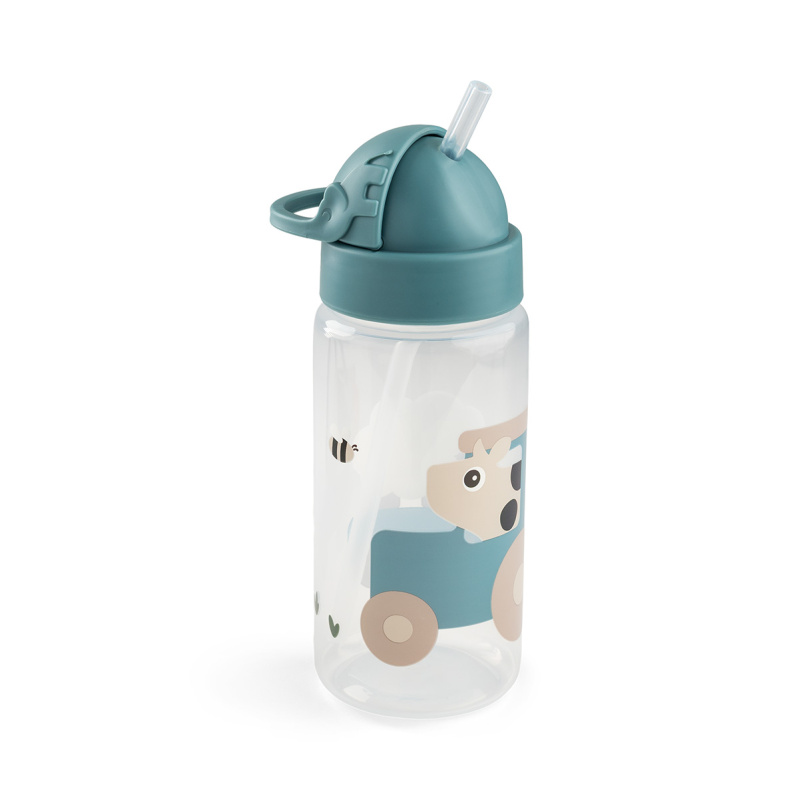Done by Deer láhev s brčkem Tiny farm modrá 350 ml