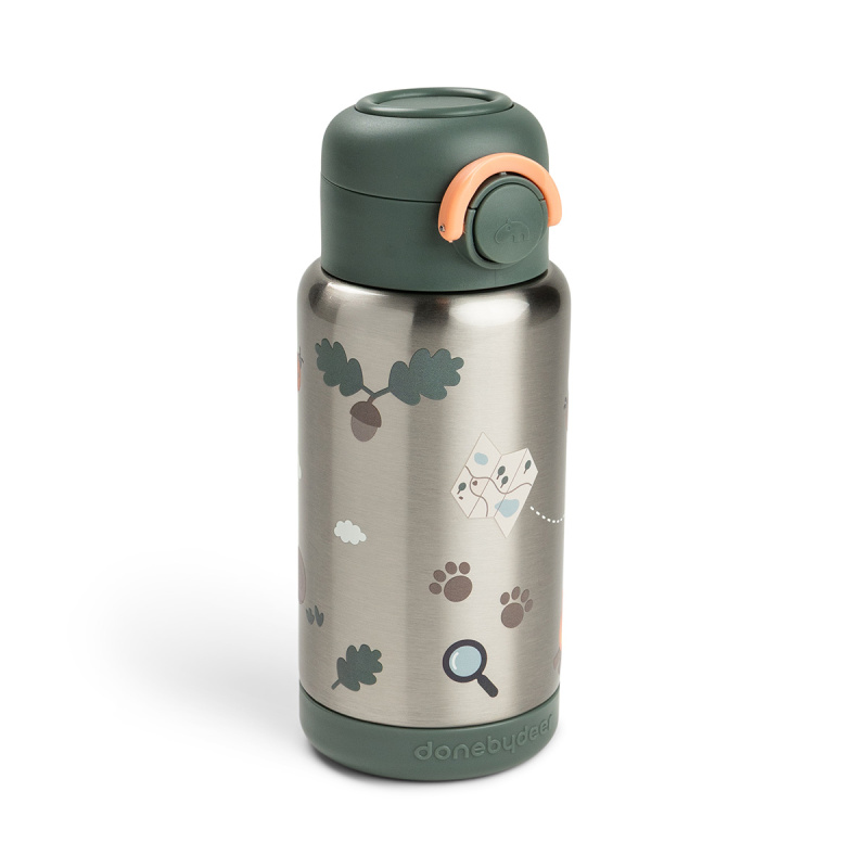 Done by Deer termo láhev s brčkem Tiny trails zelená 340 ml