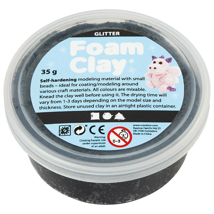 Creative Samotvrdnoucí modelovací pěnová hmota Foam Clay GLITTER ČERNÁ