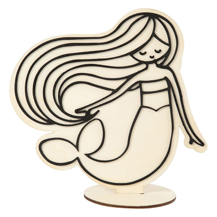 Dřevěná mořská víla s obrysem z pěnovky 17,5x17,5cm