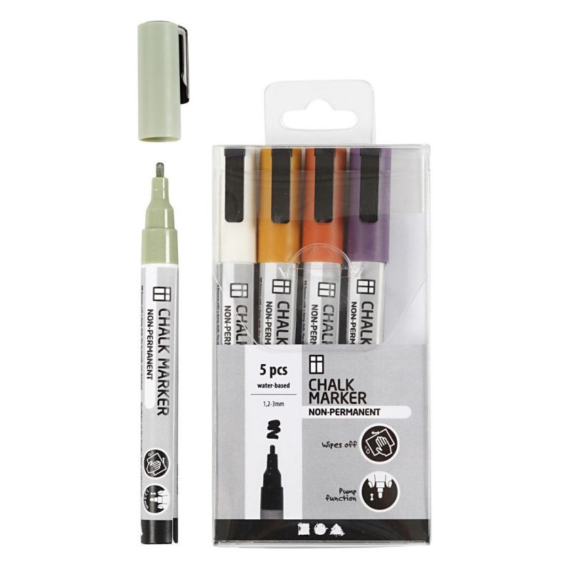 Křídové popisovače sada (5ks) zemité barvy + bílá