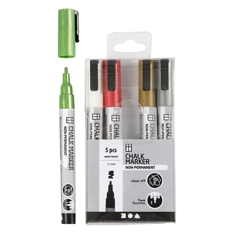 Křídové popisovače sada (5ks) metalické barvy + bílá