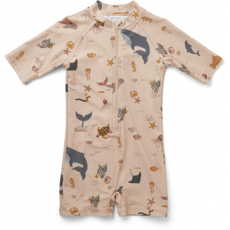 LIEWOOD Plavkový overal Max - Sea creature/rose mix Velikost: 5-6y