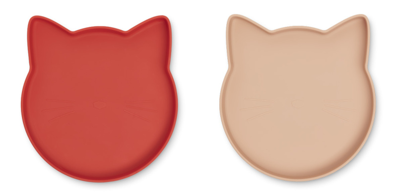 LIEWOOD Set talířků s oušky Cat - apple red/tuscany rose mix