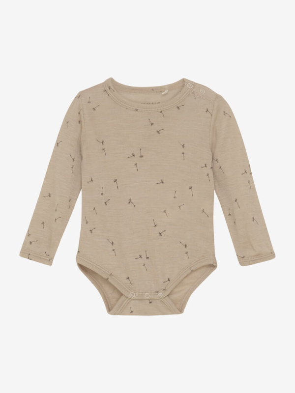 Dětské body z merino vlny a hedvábí s dlouhým rukávem Fixoni - hnědé Light Taupe Velikost: 80