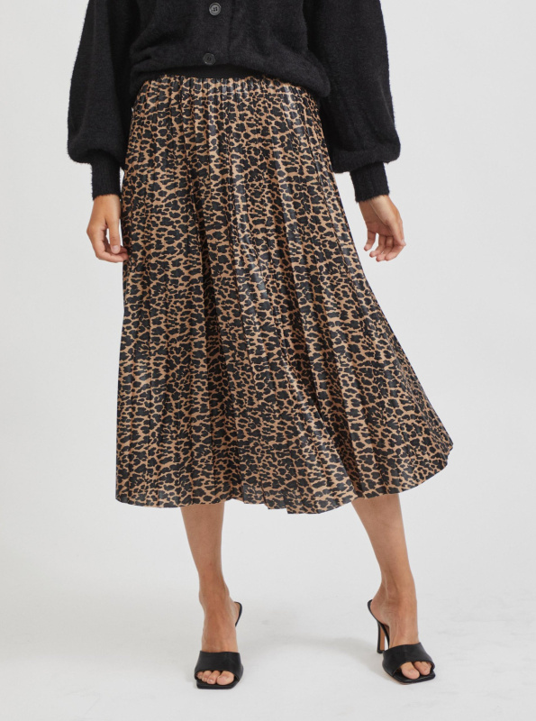 Hnědá vzorovaná plisovaná midi sukně VILA Vinitban - Dámské