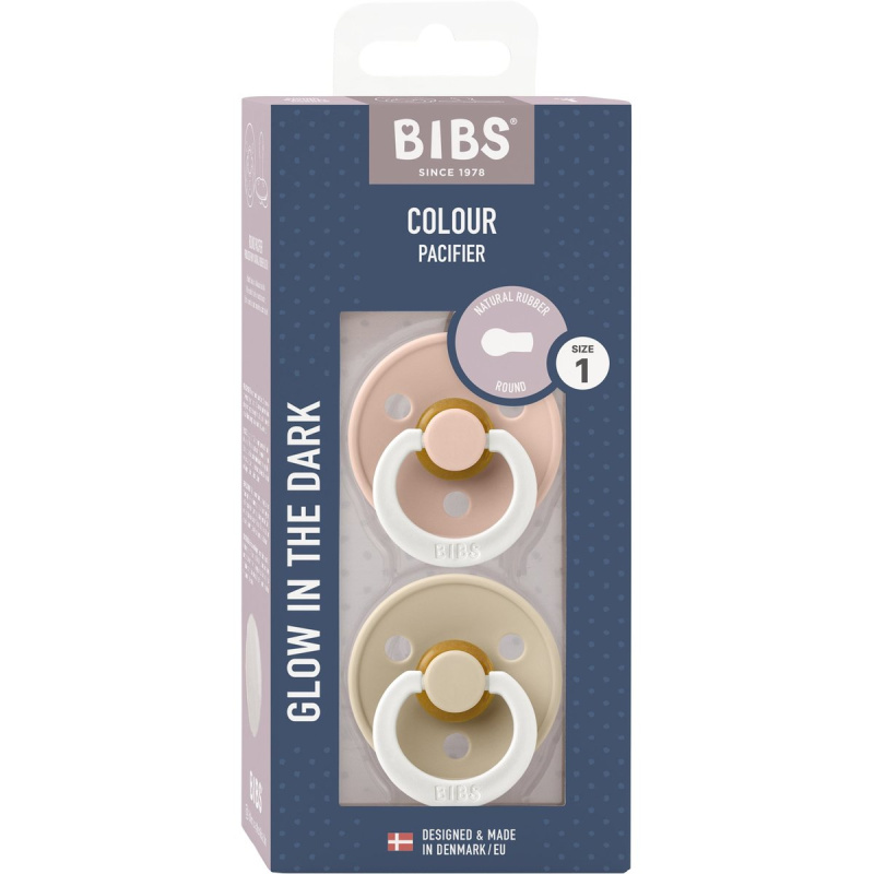 BIBS Colour Natural Rubber Size 1: 0+ months dudlík Blush Night / Vanilla Night 2 ks