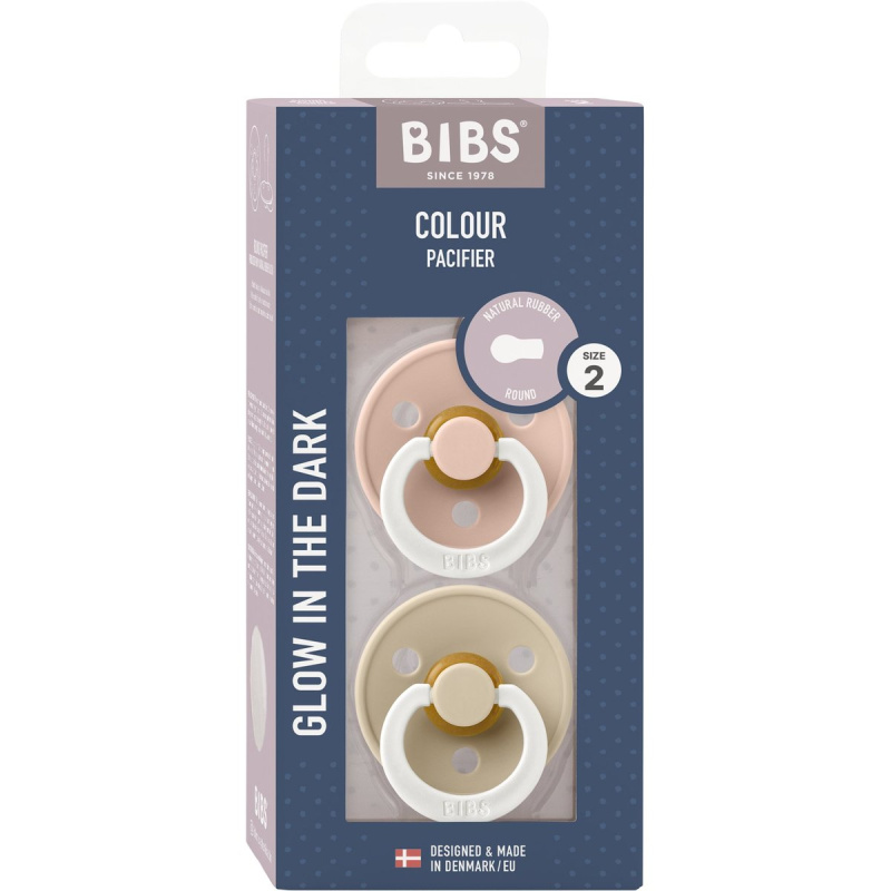 BIBS Colour Natural Rubber Size 2: 6+ months dudlík Blush Night / Vanilla Night 2 ks