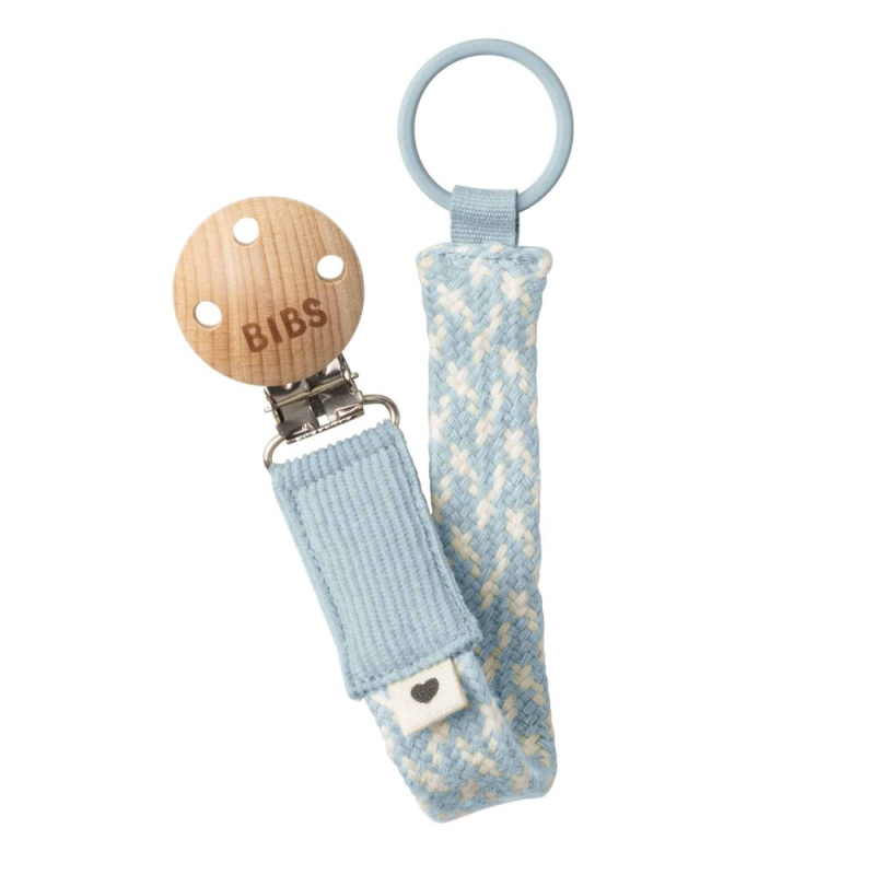 BIBS Paci Braid klip na dudlík - Baby Blue/Ivory