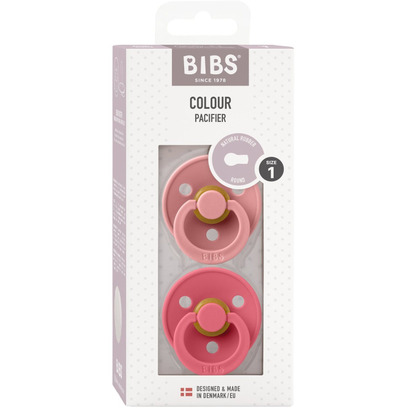 BIBS Colour Natural Rubber Size 1: 0+ months dudlík Dusty Pink / Coral 2 ks