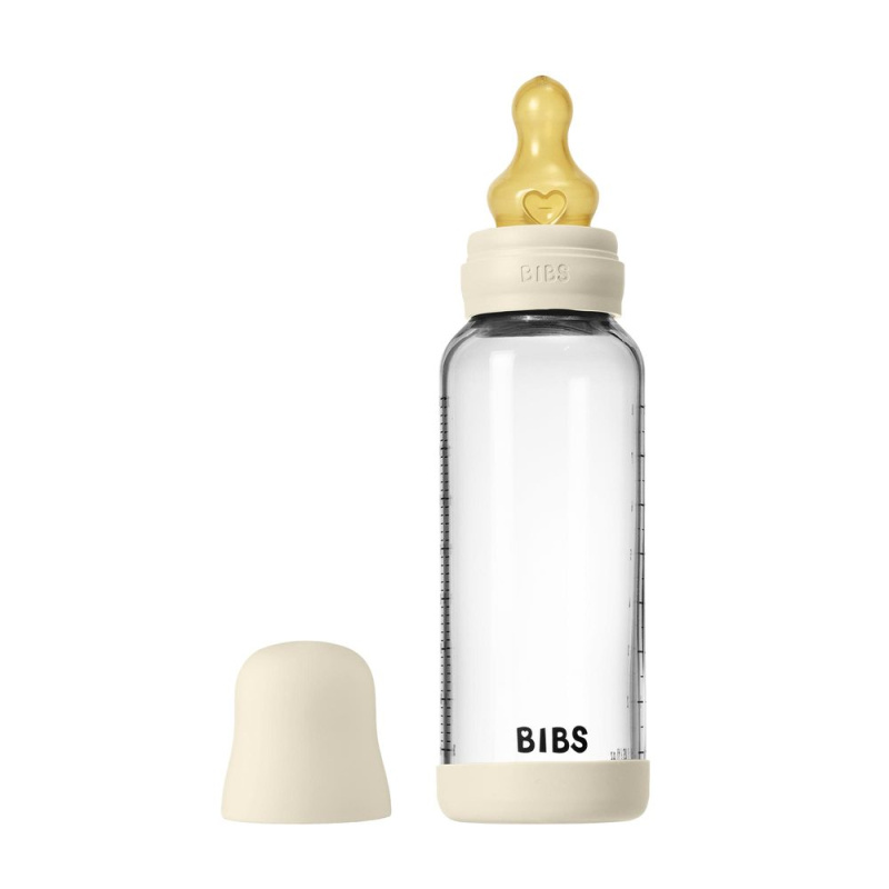 BIBS Baby Glass Bottle Round Latex antikoliková lahev Ivory 120 ml