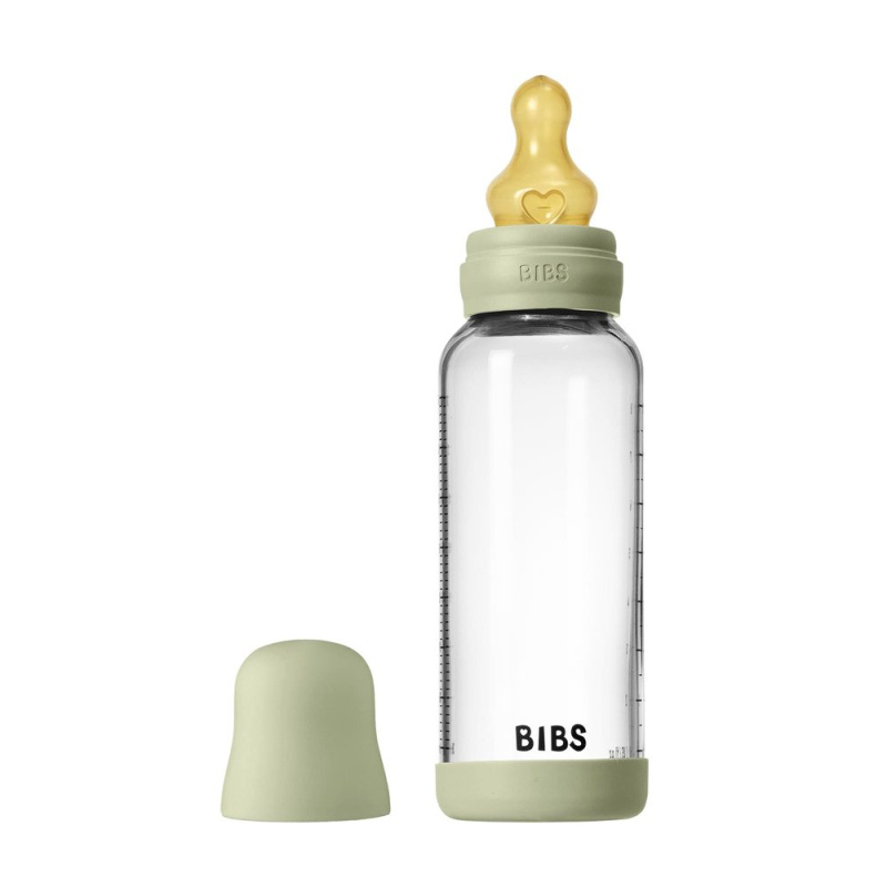 BIBS Baby Glass Bottle Round Latex antikoliková lahev Sage 240 ml