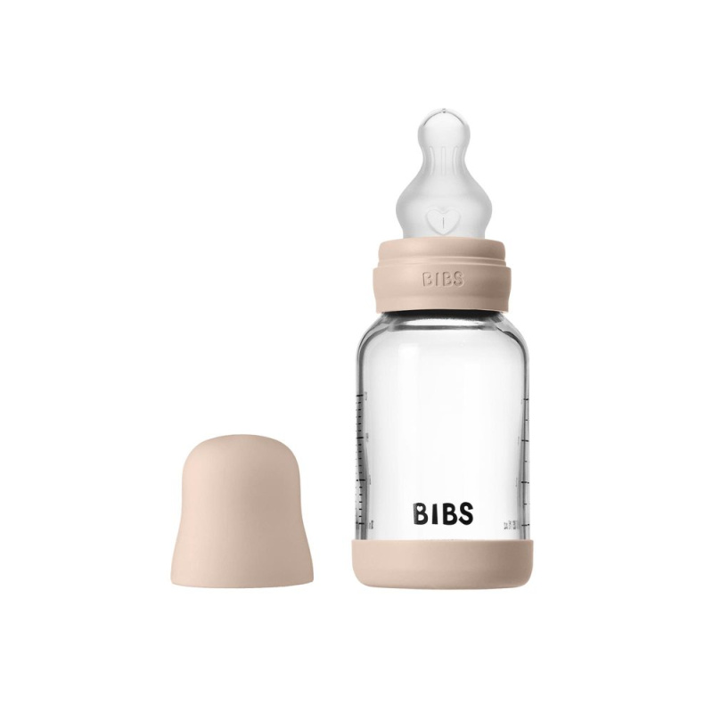 BIBS Baby Glass Bottle Silicone antikoliková lahev se silikonovým pítkem Blush 120 ml