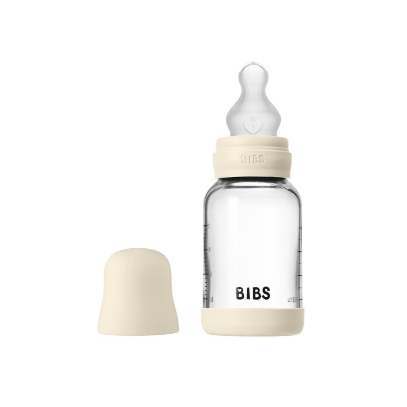 BIBS Baby Glass Bottle Silicone antikoliková lahev se silikonovým pítkem Ivory 120 ml