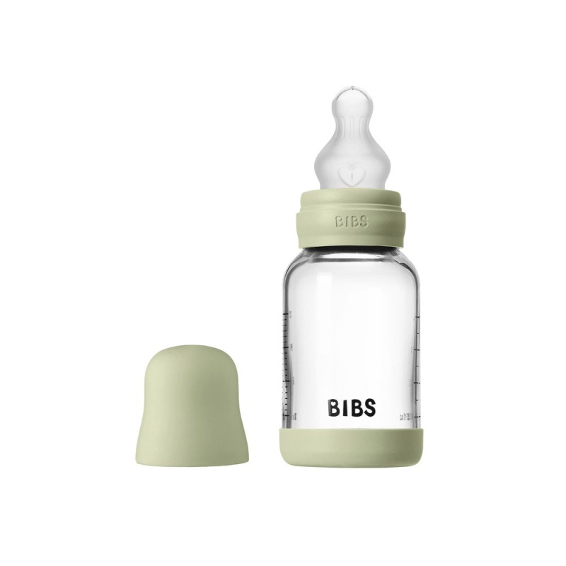BIBS Baby Glass Bottle Silicone antikoliková lahev se silikonovým pítkem Sage 120 ml
