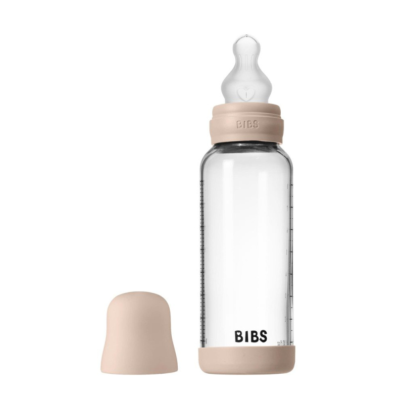BIBS Baby Glass Bottle Silicone antikoliková lahev se silikonovým pítkem Blush 240 ml